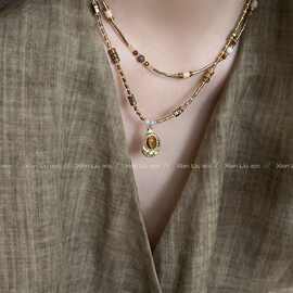 虎眼石吊坠项链叠戴2024年新款甜酷锁骨链女感复古配饰