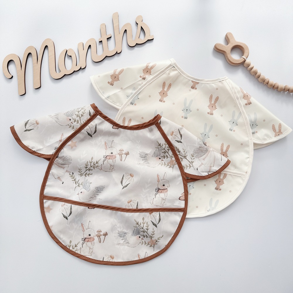 Ins Korean Style Baby Food Pocket Waterproof Bib Children's Retro-Dressing PU Waterproof Baby Food Anti-Dirty Slip Pocket