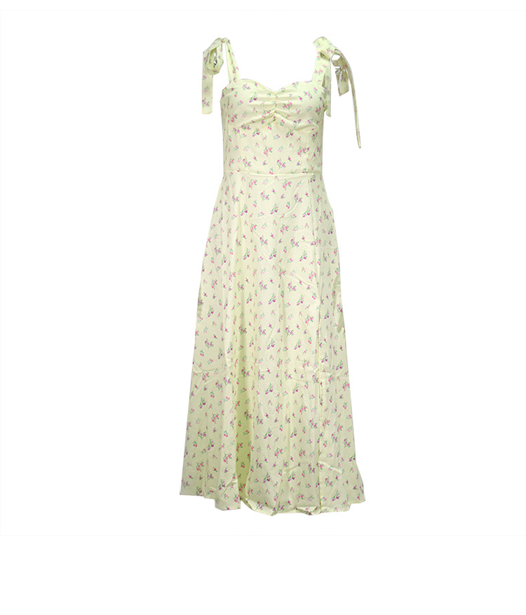 Fashion V-neck Sling Lace-up Halter Floral Split Base Dress NSHHF53621