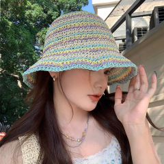 Straw fisherman hat for women in summer ins breathable face-showing small bucket hat large brim sunshade sun-blocking grass hat wholesale