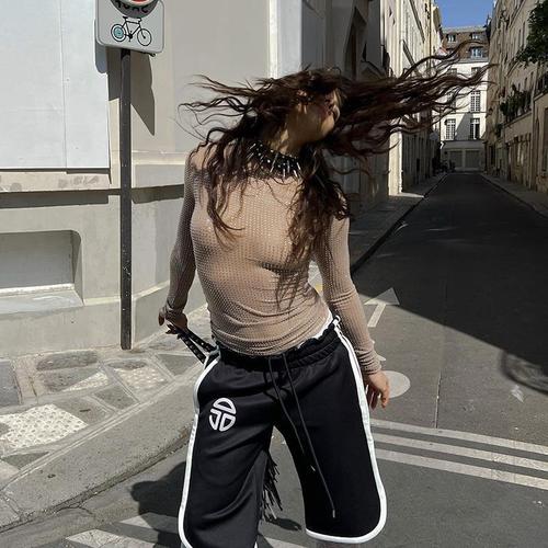 JFL185 European and American Style Sexy See-Through Hot Girl Long-Sleeved Top 2025 Spring New Arrival Slim-Fit Elegant All-Match T-Shirt