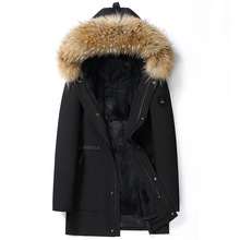 冬季装新款男士狐狸毛领獭兔胆派克服中长款大衣皮草男外套