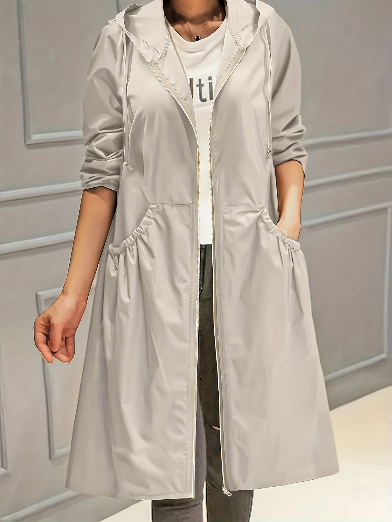 ​Women's Plus Size Casual Hooded Windbreaker Jacket Long Sleeve Lightweight Outerwear For Spring & Autumn​_ecoleips.com