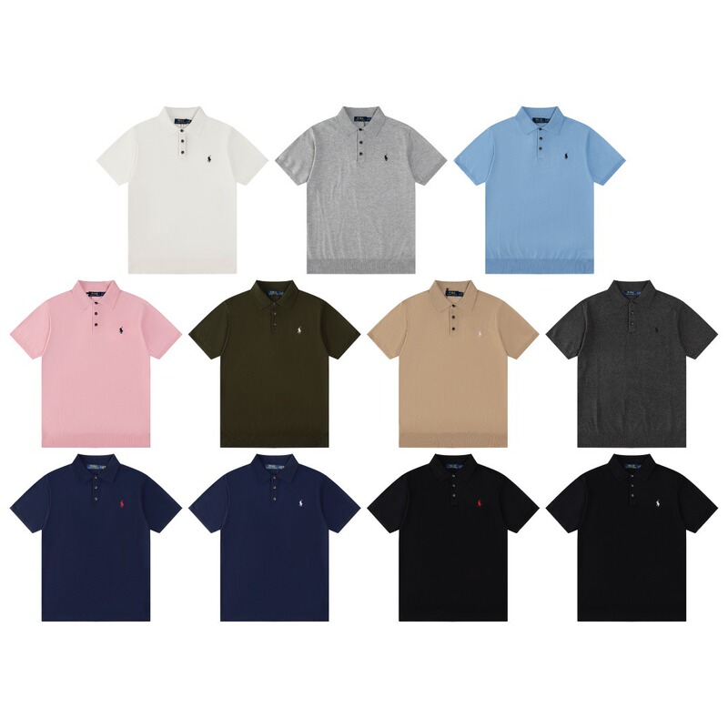 Cross-Border Rl Ralph Lauren Polo Shirt with Turn-Down Collar, Short Sleeves, Three-Button Placket, Men's Knit Plain Top