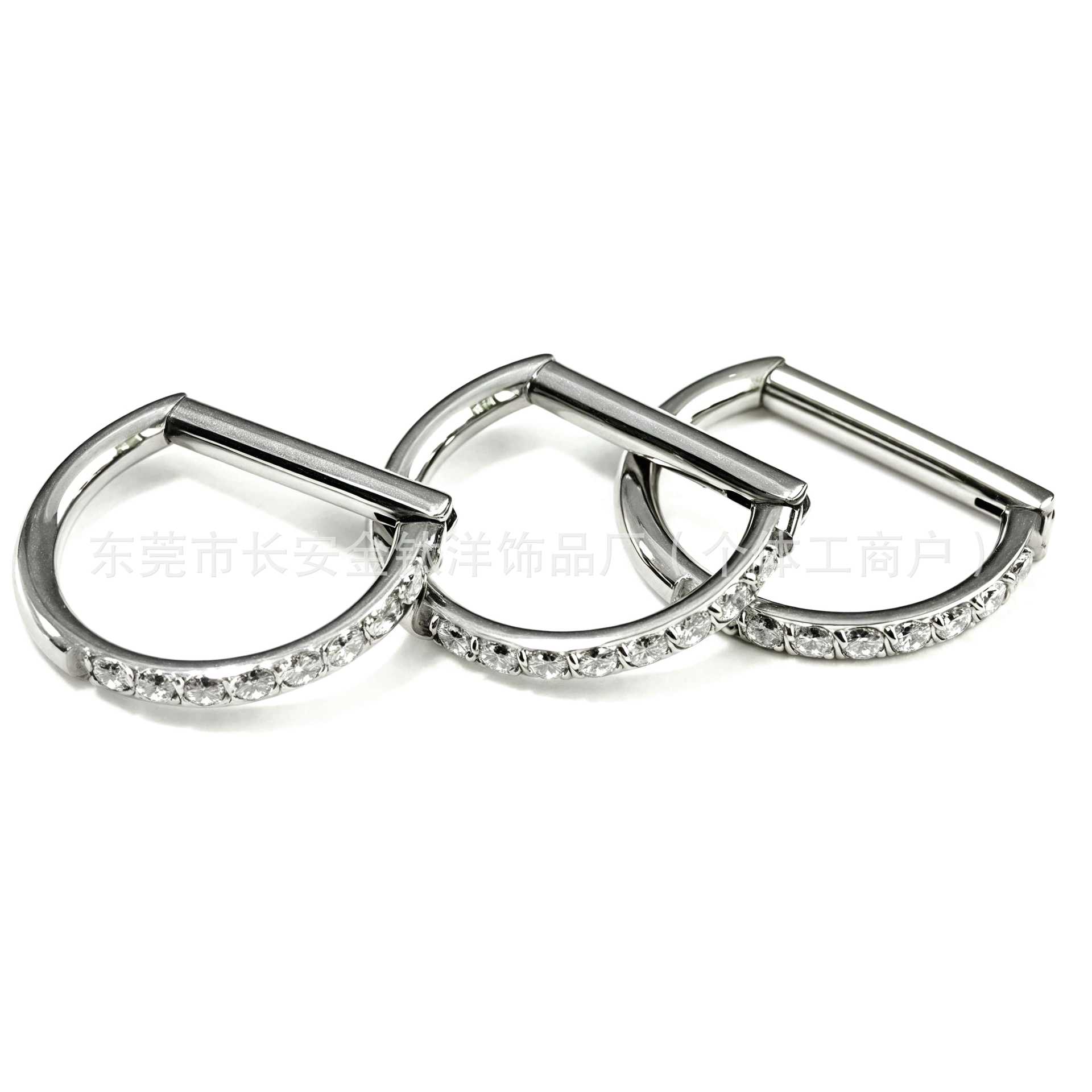 F136 Titanium Half-Set Zircon D-Ring Earrings Nose Ring Lip Ring G23 Titanium Alloy Body Piercing Jewelry detail image 8