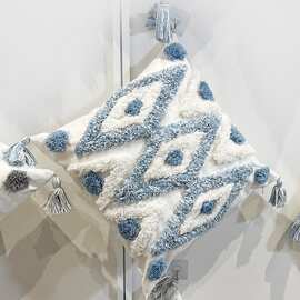 簇绒流苏抱枕套 北欧轻奢沙发靠垫床头护腰靠背方形枕套 现代简约