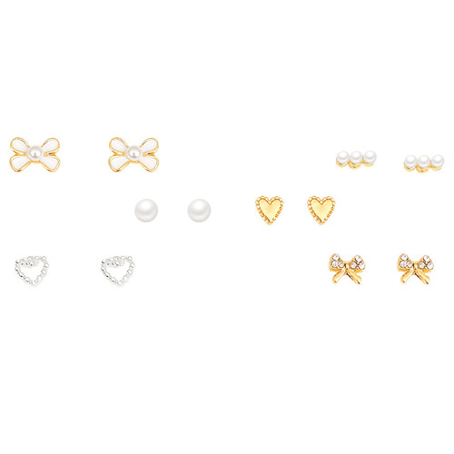 S925 Silver Needle Small Fresh Simple Pearl Set Earrings Ins Trendy Versatile Temperament Student Bow Earrings Women