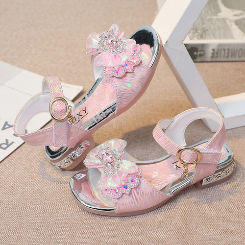 Factory direct supply of girls sandals  summer new middle and large children open toe Velcro student dance shoes wholesale