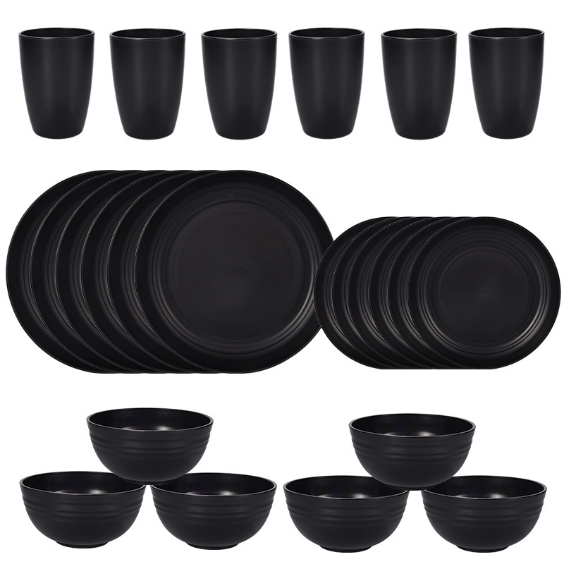 Cross-Border Amazon Black Set Wheat Straw Dishes, Plates and Cups 16-Piece Set Thickeneded Plates, Bowls and Cups Tableware Cross-Border Amazon Black Set Wheat Straw Dishes, Plates and Cups 16-Piece Set Thickeneded Plates, Bowls and Cups Tableware