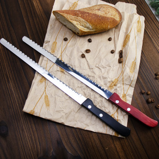 Red Sandalwood Wooden Handle Bread Knife Toast Cutter Lace Serrated Knife Sharp 10inch Stainless Steel Cake Knife Baking
