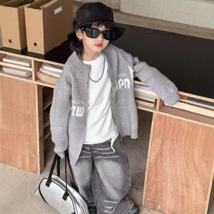 Tracing to the Source of Autumn and Winter 2024 New Sweater Cardigan for Boys and Children Fashion All-match Trendy Cool Korean Top