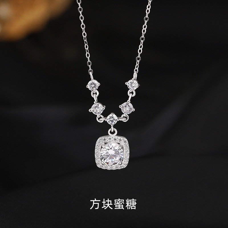 仿莫桑钻方糖轻奢项链女款小众设计高级感锆石锁骨链饰品节日礼物|undefined