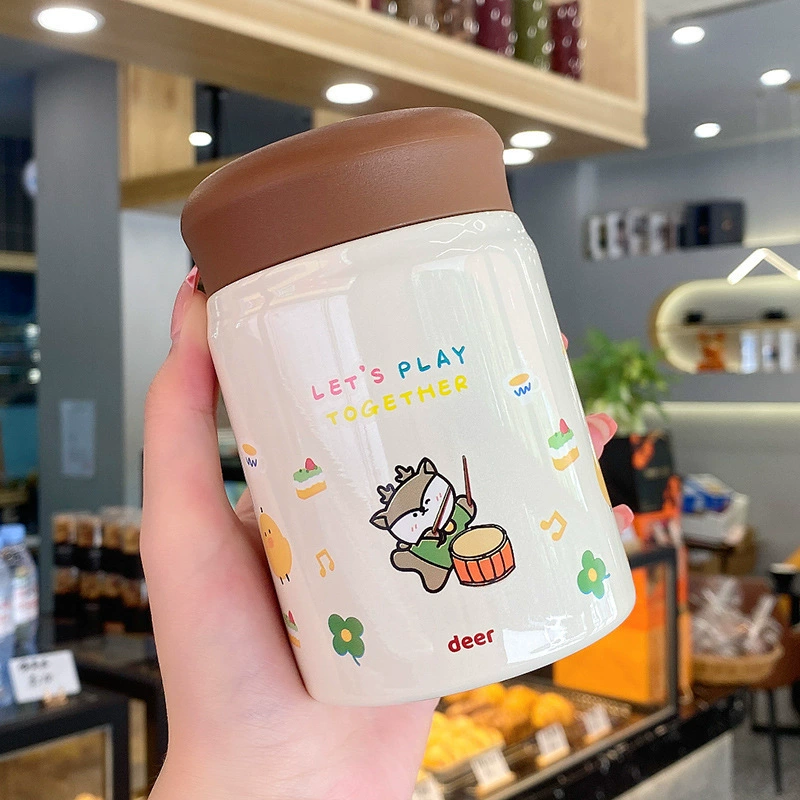 Handheld Measuring Cup, Cute Cartoon Kids Stainless Steel & Glass, 320 ml