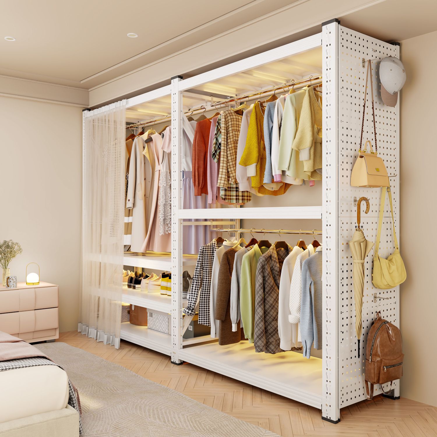 Clothing Rack Wardrobe Simple Clothes Hanger Assembly Bedroom Cloakroom Storage Rack Floor-Standing Open Metal Wardrobe