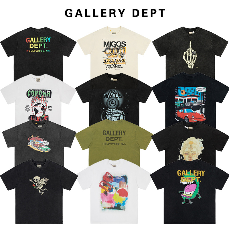 VTG GALLERY DEPT camiseta retro de manga corta lavada y desgastada graffiti arcoíris suelta antiniebla pareja de media manga hombres