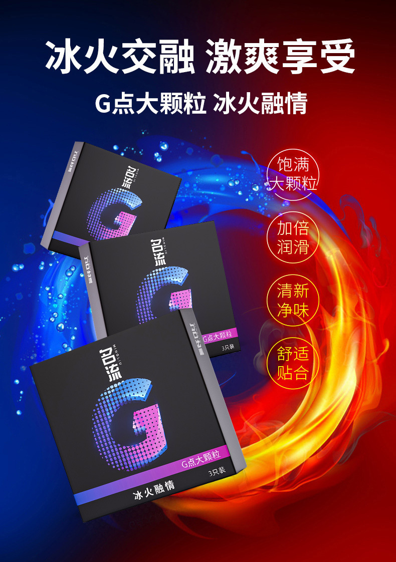 Celebrity G-Spot Large Particle Ice and Fire Passion Condoms, 3-Pack — detail image 11