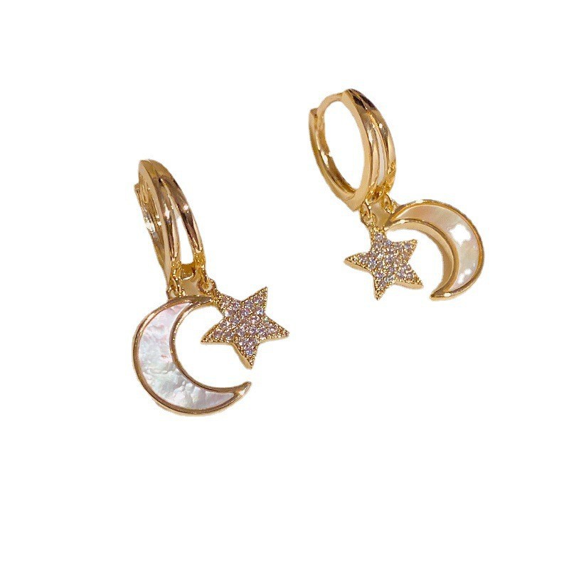 2022 nuevo elegante micro-incrustaciones Shell estrella Luna pendientes simples pendientes personalizados estilo coreano pendientes de moda versátil al por mayor
