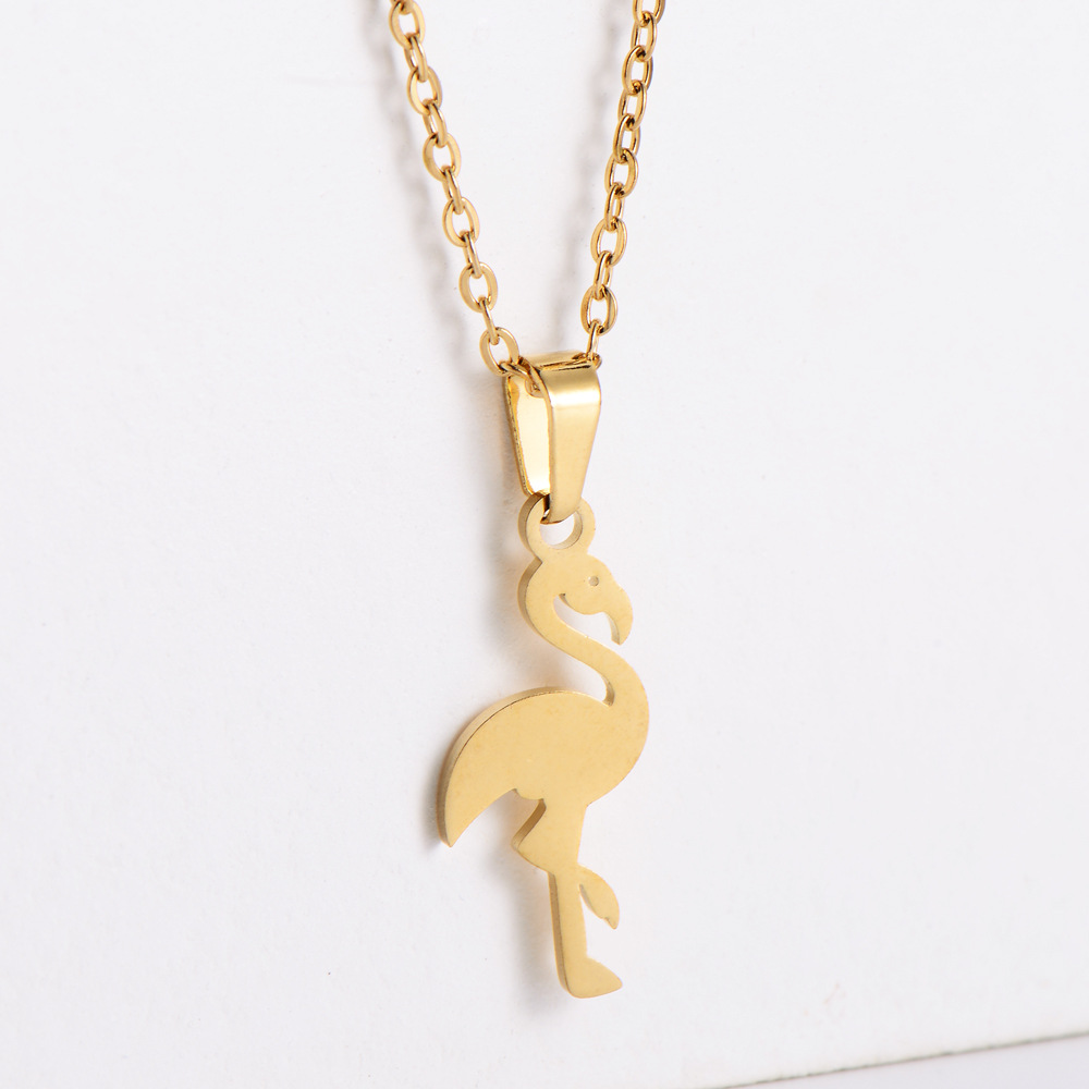 fashion titanium steel hollow red-crowned crane necklace earrings set wholesale Nihaojewelry