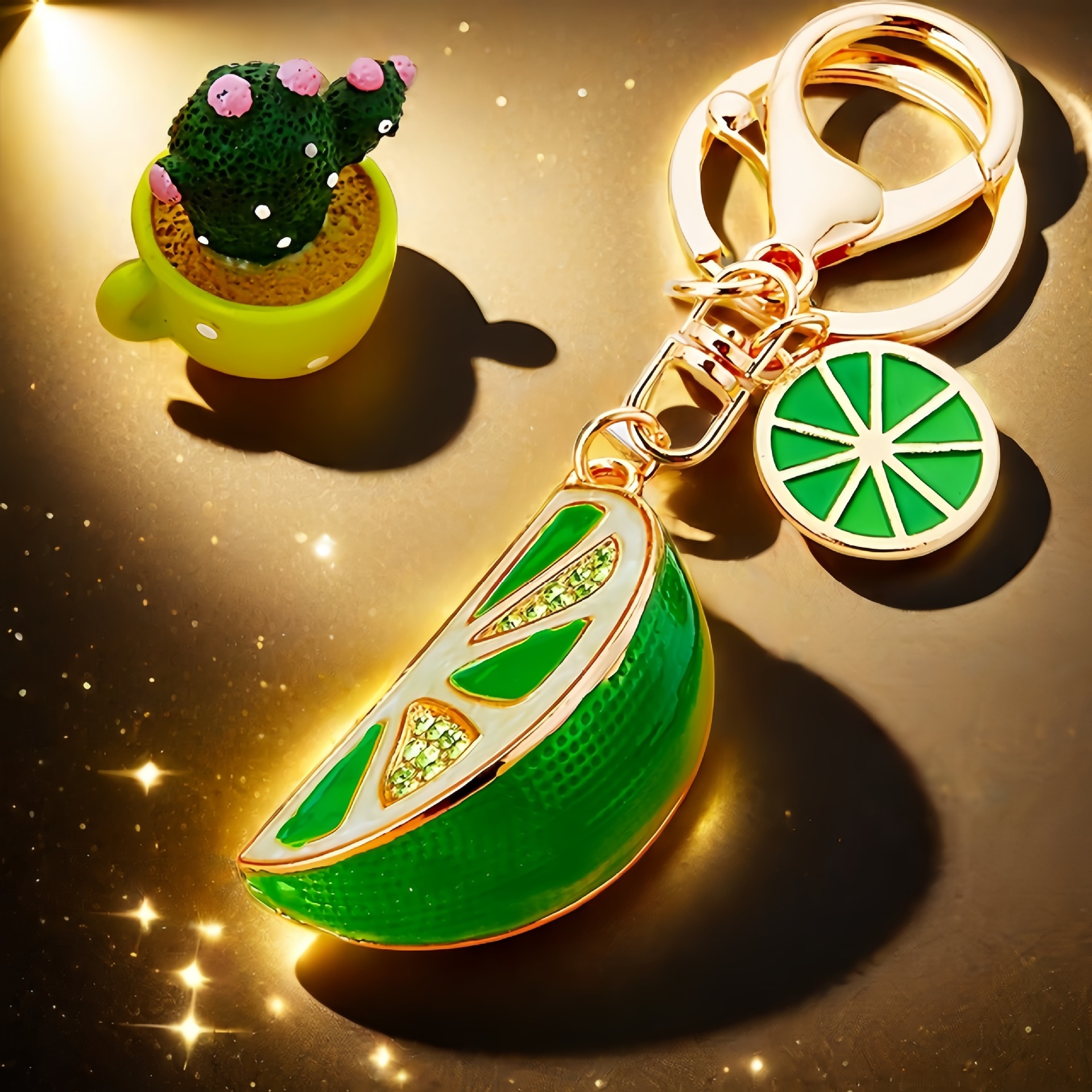 Creativo lindo diamante fruta pequeño limón llavero del coche bolso de las mujeres colgante de metal llavero anillo de regalo de dibujos animados