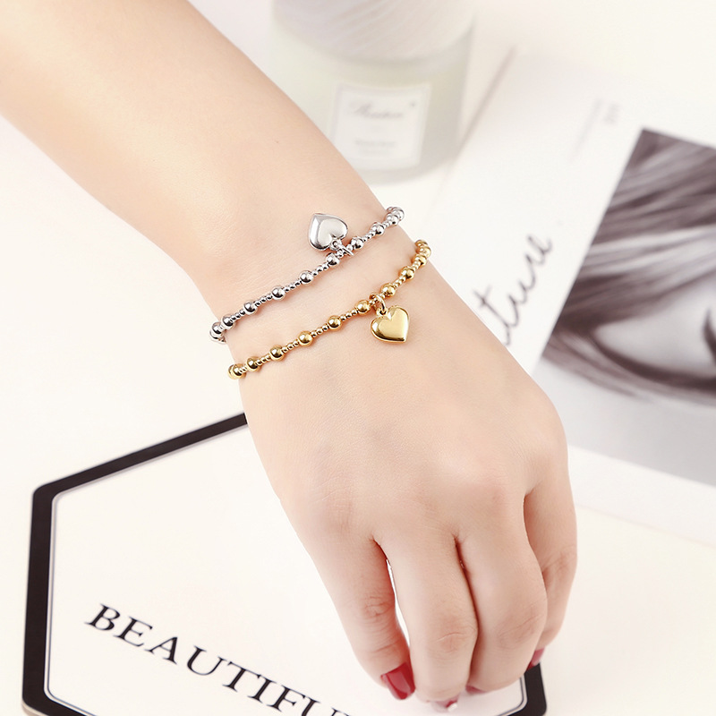 1 Piece Quantity Daily Occasion Stainless Steel Material Fashion Heart Shape Stainless Steel Beaded Plating Bangle 1 Piece