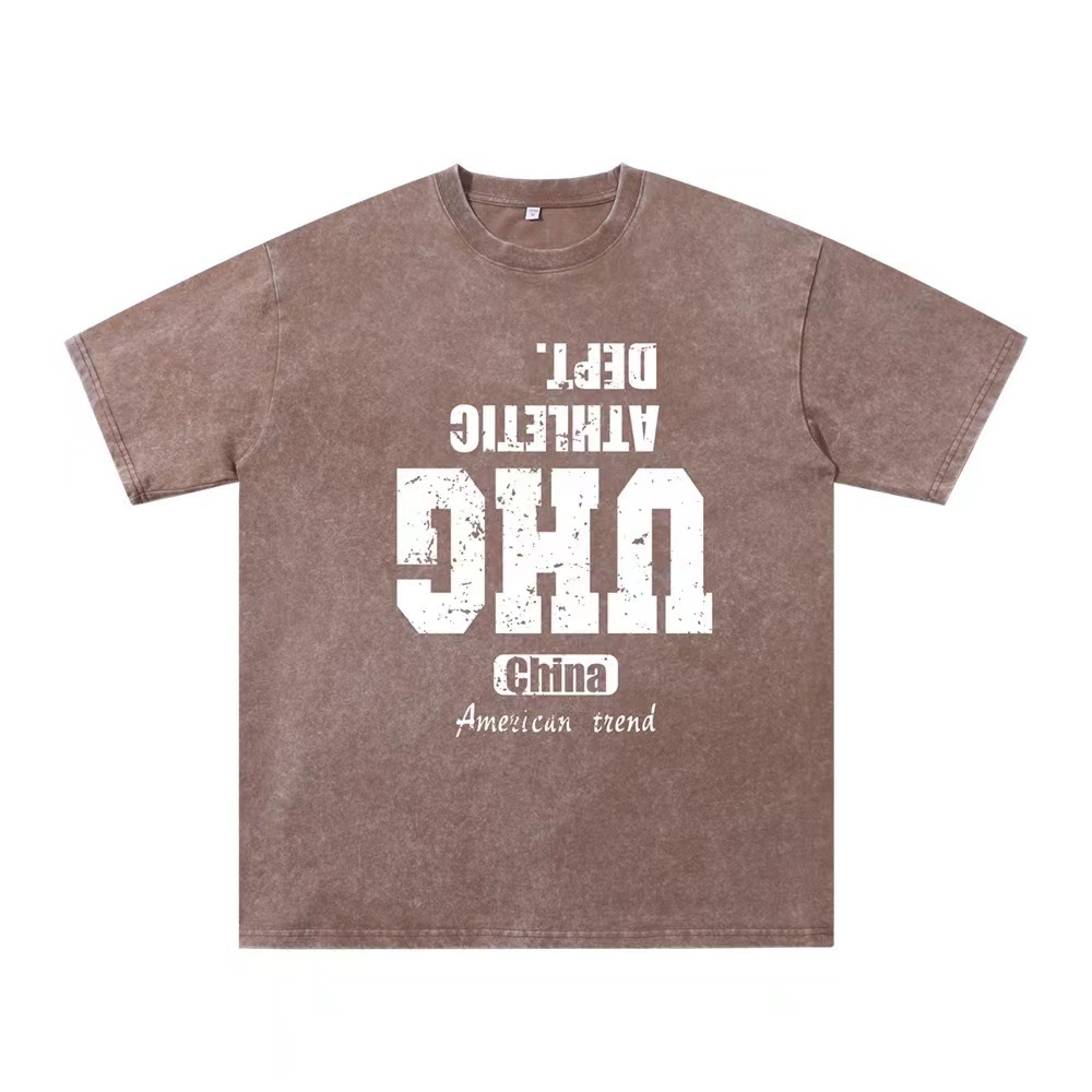 Cross-border hacer viejas camisetas de manga corta para hombres verano nuevo cuello redondo suelto sobretamaño retro americano inns Europa y América superior