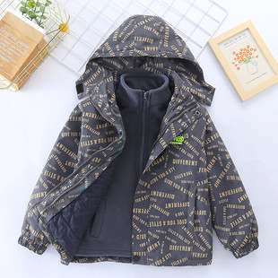 Winter Coat Boy's Three-in-One Detachable Charge Clothes Autumn and Winter Big Children's fleece-lined Thickened Children's Late Autumn Top
