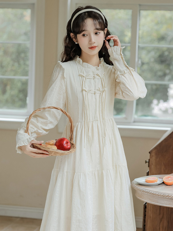 2025年夏 レディース 森系 スイート 新中華風 パフスリーブ 重刺繍 ワンピース 女性用 レトロ 個性的 ロングドレス|undefined