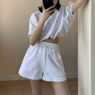白色运动套装女夏季时尚套装网红炸街潮酷卫衣短裤两件套休闲家居