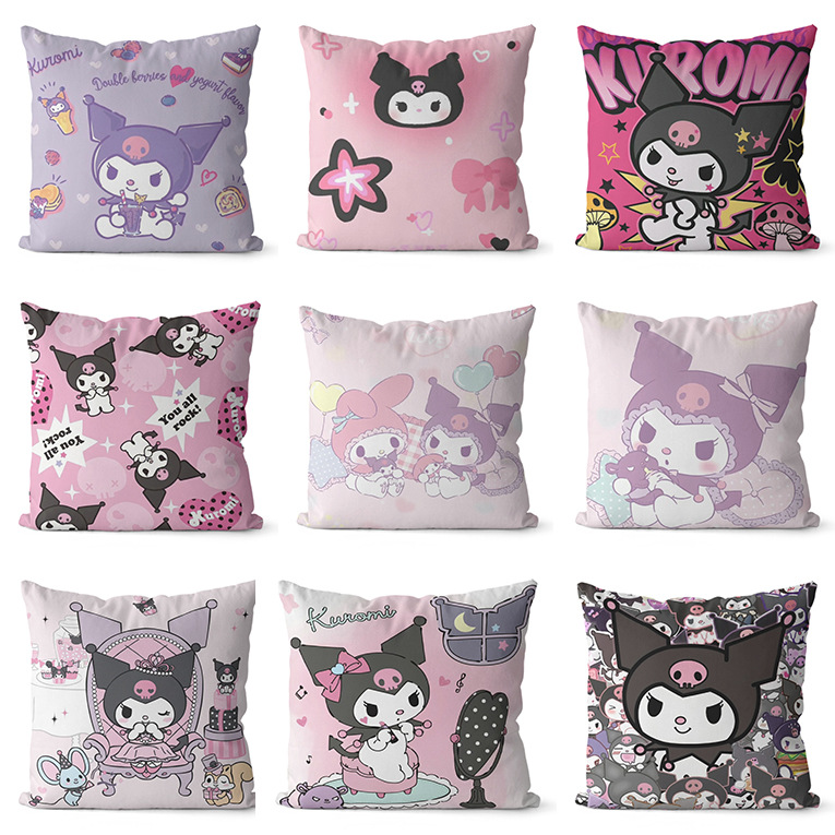 Japanese Cartoon Sanrio Pillow Case Black and Beautiful Kuromi Pillow Sofa Decorative Lumbar Pillow Cushion
