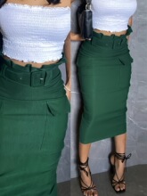R 49214 Green High Waist Slit Skirt ��ɫ����ȹ ŷ���羳
