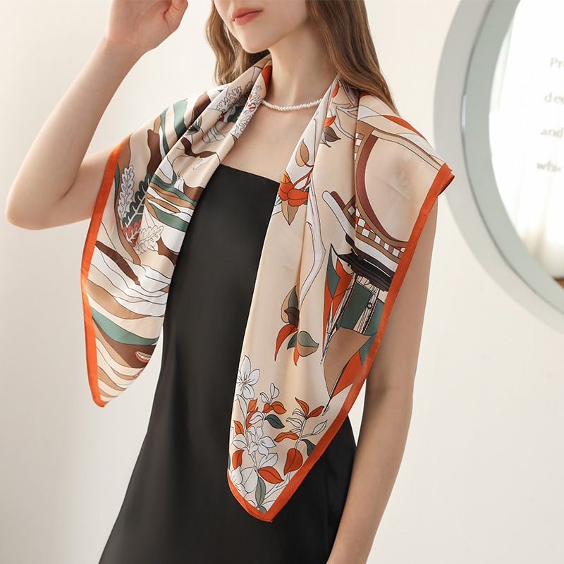 Buñuelo de seda para mujeres 2024 otoño y invierno nuevo paquete de 90cm buñuelo de seda seda temperamento elegante chal delgado image 3