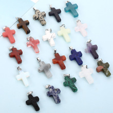 跨境热销紫晶粉水晶白水晶十字架吊坠时尚项链毛衣链饰品配件批发