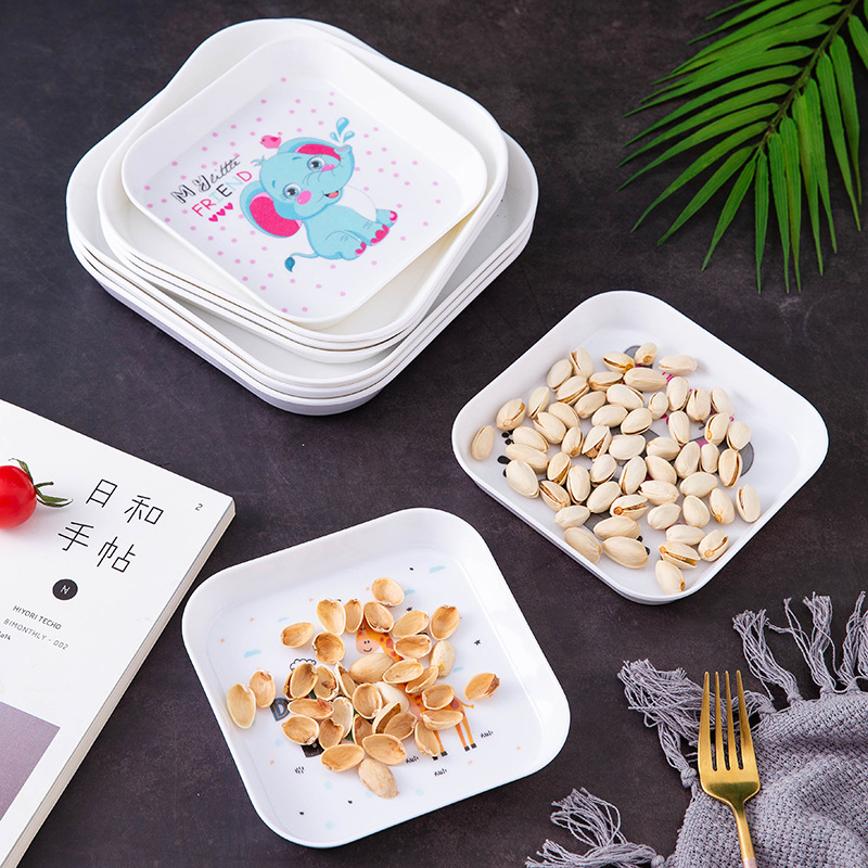 Living Room Fruit Snack Plate Self-Service Tableware Melamine Dinner Plate Household Cartoon Dining Table Bone Picker Trash Dish Creative