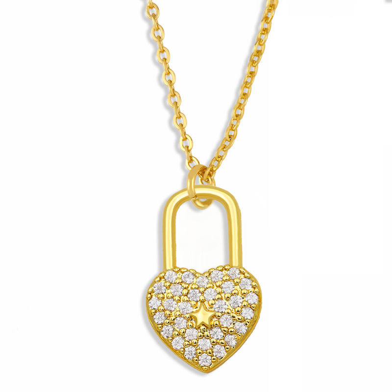 Diamond Lock Pendant Titanium Steel Necklace