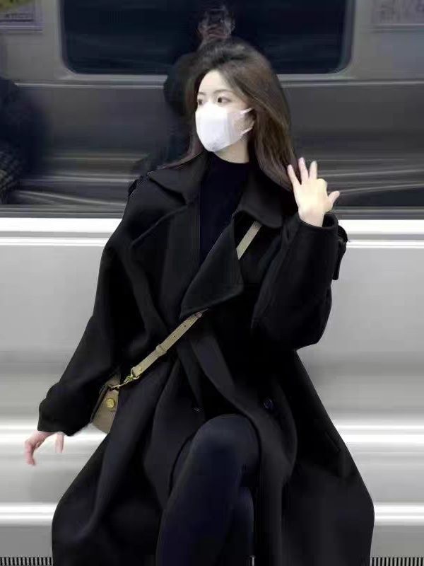 灰色双面羊绒呢子大衣女中长款2025秋冬新款高级感小个子毛呢外套|undefined