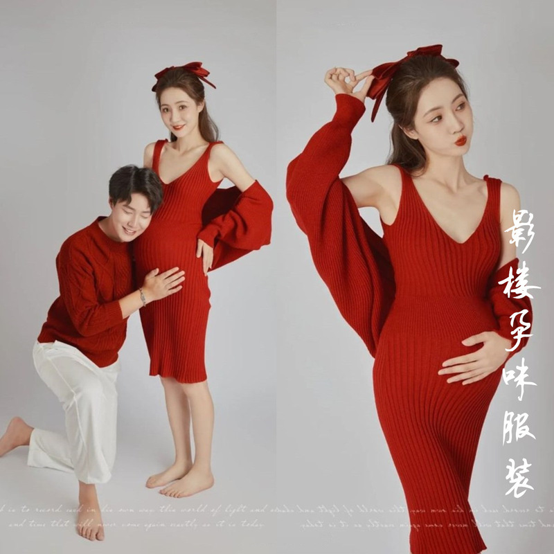 New Photo Studio Pregnant Women Couple Photography Clothing Korean Style Photo Clothing Fashion Art Photo Red Sweater Set New Photo Studio Pregnant Women Couple Photography Clothing Korean Style Photo Clothing Fashion Art Photo Red Sweater Set