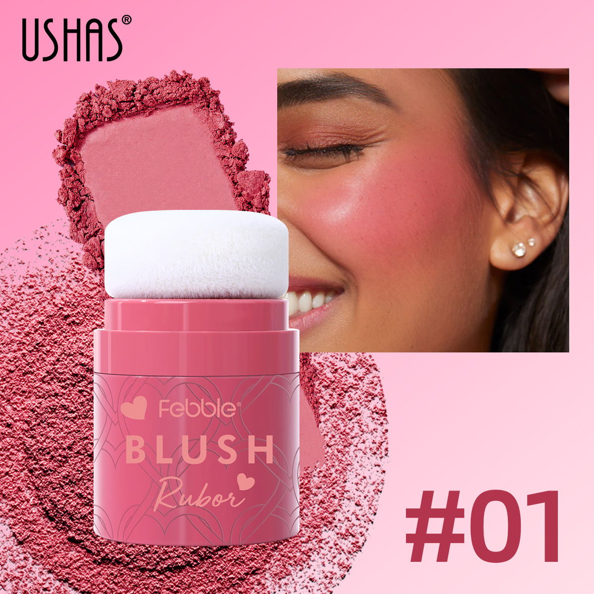 USHAS Cross-border Amazon venta caliente 3 colores cabeza de esponja rubor impermeable de larga duración ES4159