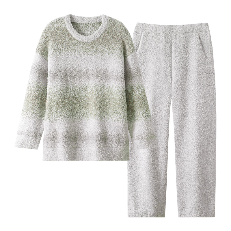 반쪽 벨벳 잠옷 여성 가을과 겨울 기모 두꺼운 크루 넥 풀오버 따뜻한 한국 스타일 플러스 사이즈 겨울 홈 옷 세트
