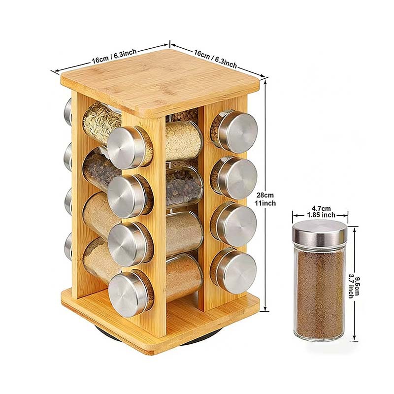 Rack de condimento transfronterizo de bambú y madera giratorio multilatas rack de especias de cocina cubierta de acabado botella de condimento almacenamiento rack de almacenamiento