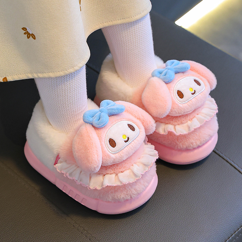 Sanlio zapatillas de algodón de invierno para niños, bolsas para hombres y mujeres, tacones de bolsas de lana anti-deslizante, tacones de bolsas de lana cálidas