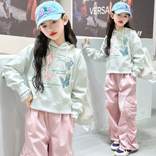 女童卫衣2025春装新款中大童女孩春季外穿儿童连帽上衣灰色帽衫潮