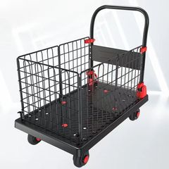 フェンス車の台車の折り畳み式の低いフェンス車の回転式の貨物の四輪の平板は屋台を並べて車の携帯の手押し車を引っ張ります。