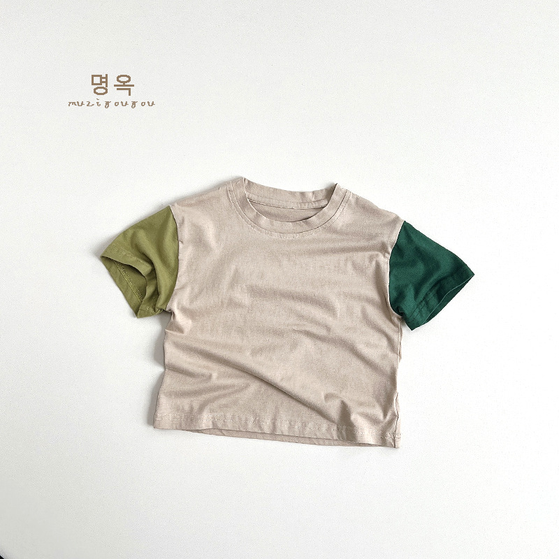 Diferentes colores de contraste para niños Camiseta de manga corta de algodón personalizada para niños y niñas estilo coreano Mori tops para niños ropa de verano para niños