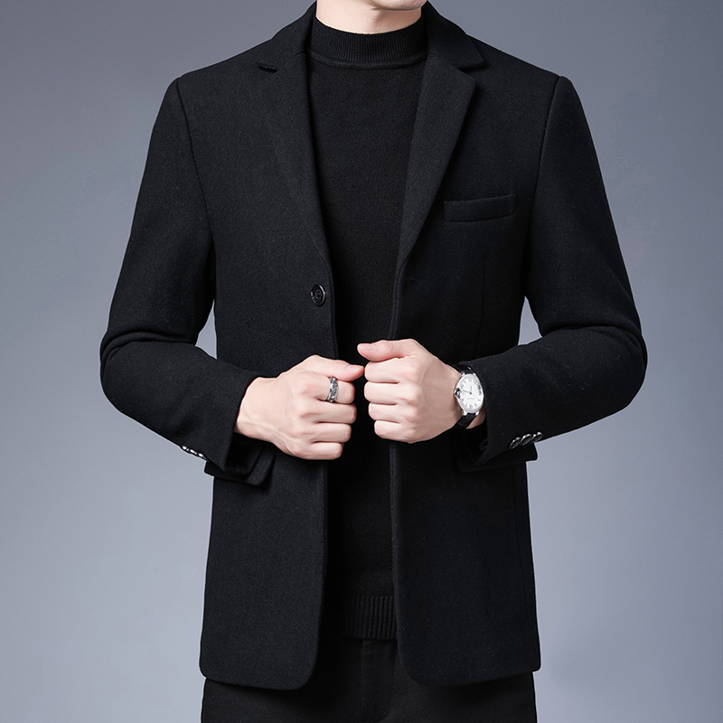Business Casual 2025 Autumn and Winter Short Men's Suit, Solid Color Lapel Middle-Aged Gentleman Wool Men's Coat