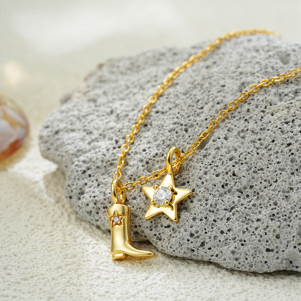 PVD Coated Real Gold Plated Star Heart Shape Boots 304 Stainless Steel Vintage Style Classic Pendant Necklace display picture 7