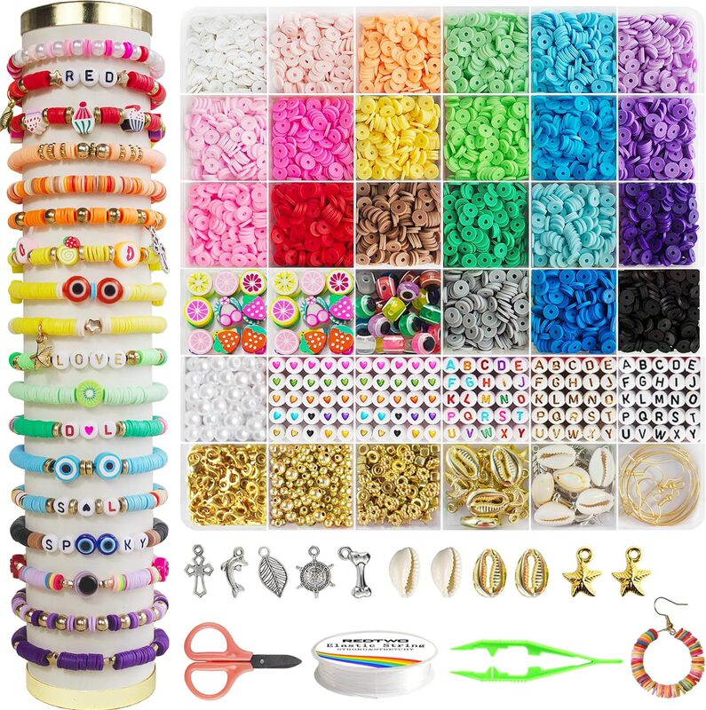 6200 Pieces Clay Bead Bracelet Making Kit, Flat Round Polymer Pingxi Friendship Bracelet Jewelry suit