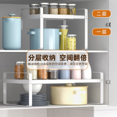 Kitchen dual-layer extendable multi-functional storage rack, household seasoning bowl and dish tabletop storage rack