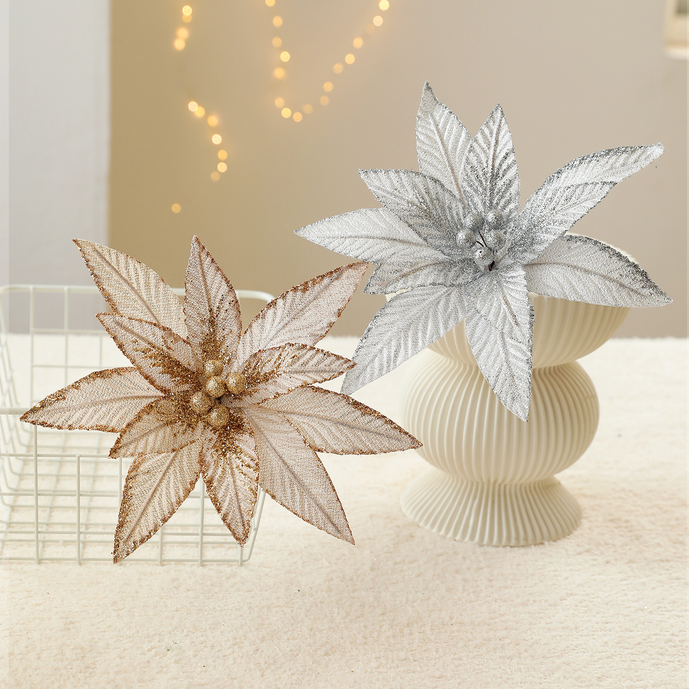 Nuevo producto tela 20CM flor de imitación flor de Navidad flor de sequilla flor de decoración de flores de Navidad guirlandas de caña decoración