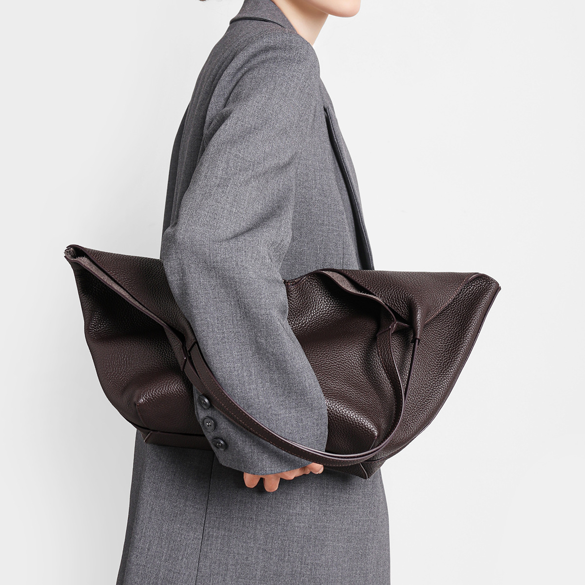 Genuine Leather Women's Bag Large Capacity Basket Bag Ins Korean Version Mother-Daughter Bag Commuter Bags Single Shoulder Underarm Tote Bag