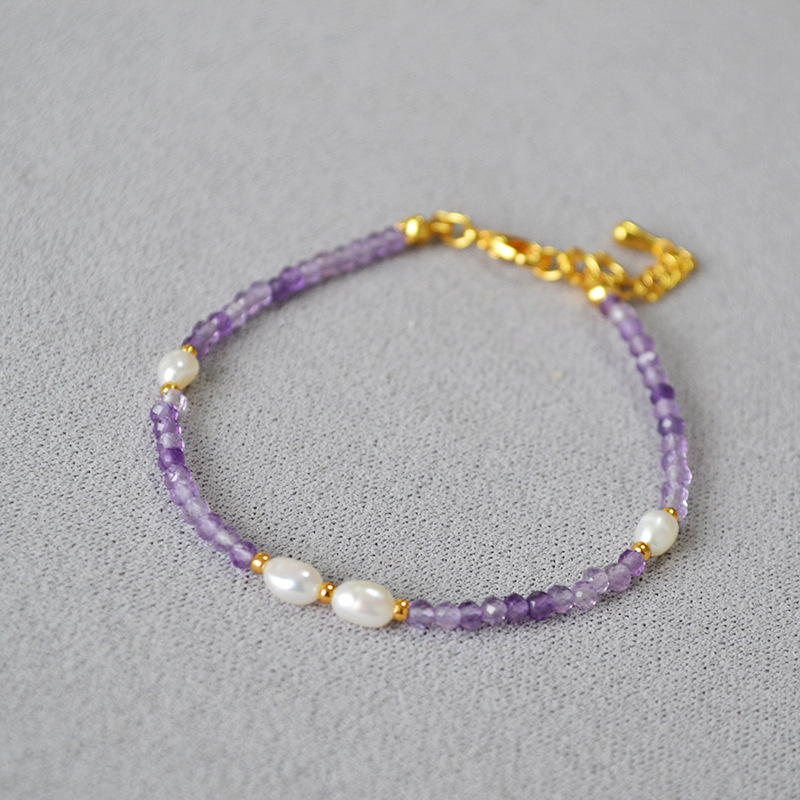 Meiya japonés y coreano nicho moda fresca Piedra Natural piedra real perla de agua dulce con cuentas simple plegable elegante pulsera fina